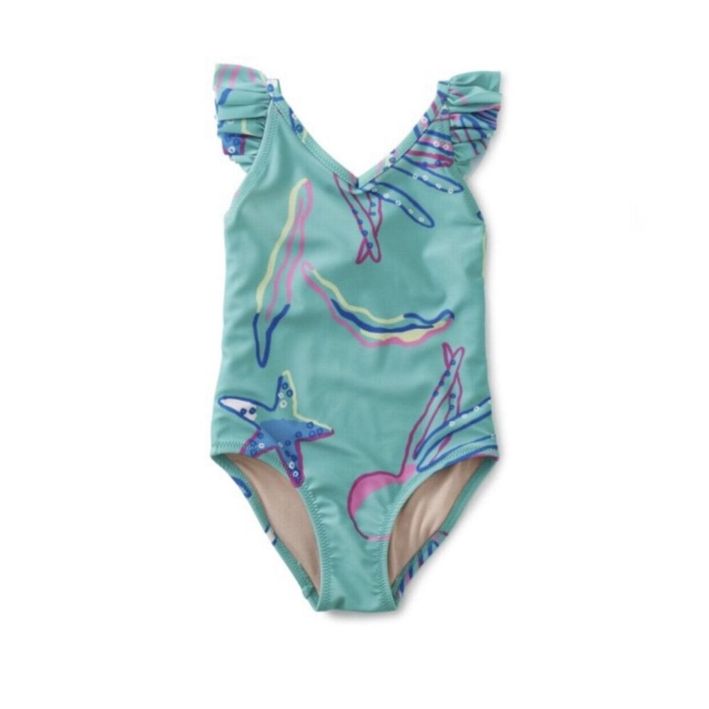 NWT Tea Collection Ruffle One Piece Swimsuit Caribbean Reef Teal 2
